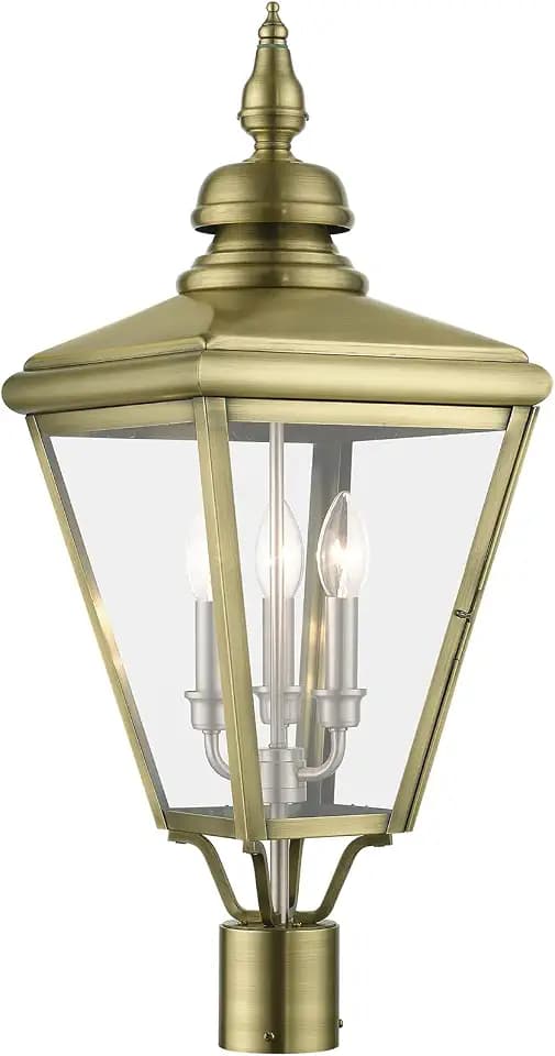 Livex Lighting 27375-01 Adams - 3 Light Large Outdoor Post Top Lantern in Traditional Style-26.75 Inches Tall and 10.63 Inches Wide, Finish Color: Antique Brass/Brushed Nickel