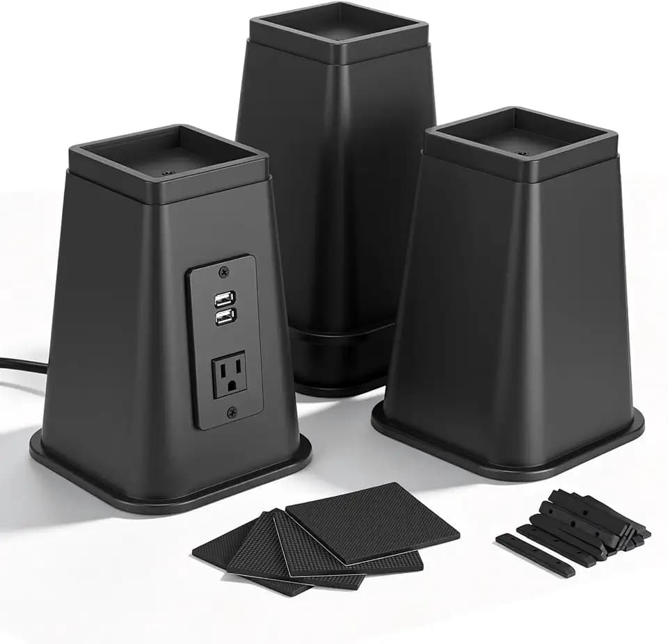 Relaxweex 4 Pack Heavy Duty Bed Risers with Power Outlet USB, 8 Inches