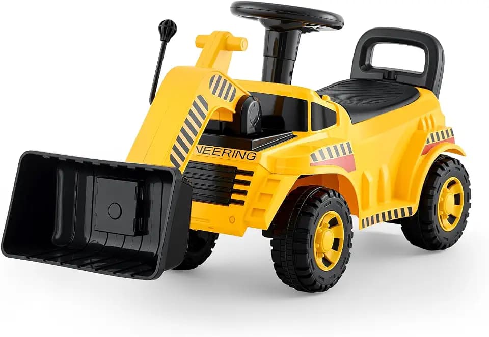 VEVOR Ride On Toddler Car, Ride on Excavator Car for Toddler 19 to 36 Months, Excavator Bulldozer Digger Toy with Under-seat Storage & Music, 55 lbs Load Capacity, Foot-to-Floor Walker for Kid, Yellow