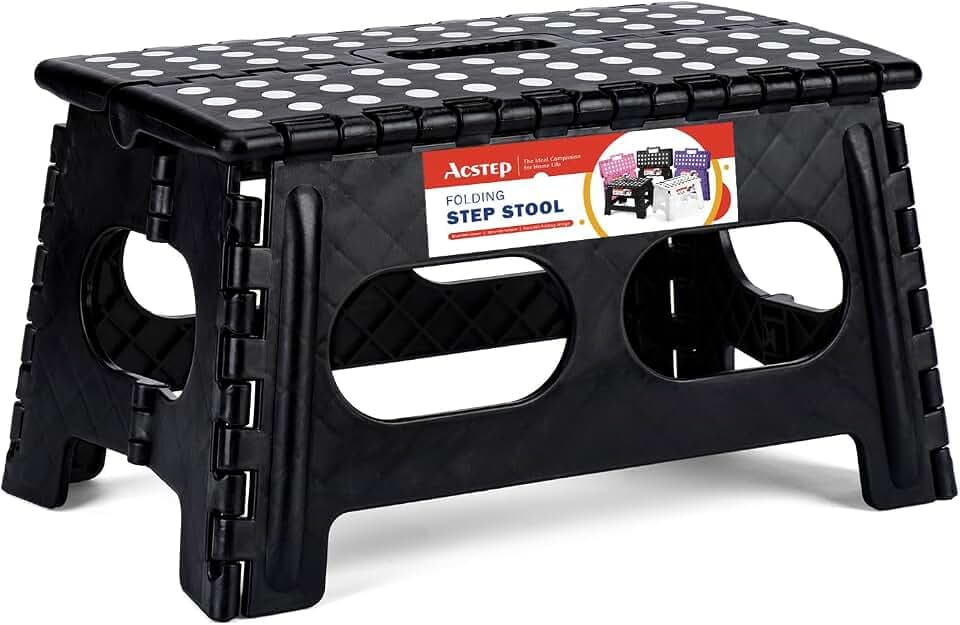 ACSTEP 9 Inch Folding Step Stool, 15 Inch Extra-Wide, 300 lbs, Black
