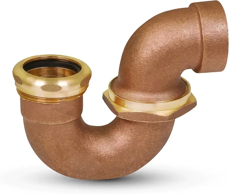 Highcraft Brass LA Pattern Trap 1-1/2" SWT x 1-1/2" Basin Sink Waste Trap For Bathroom Sink Kitchen Sink Utility Sink Tubular Drain Applications With Nut