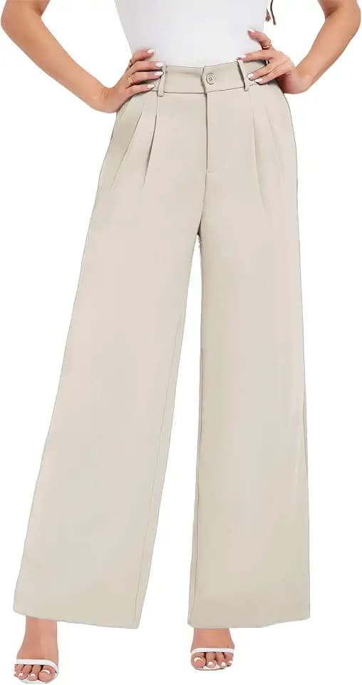 Oyamiki Hose mit weitem Bein für Damen, leger, elastischer Bund, Sommer, elegant, Business, Arbeit, Palazzo-Hose mit Taschen