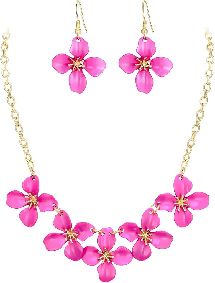 Blume Kragen Halskette glänzende Florale Sommer Strand Aussage Lätzchen Halsketten Haken Ohrringe Set für Damen Kostüm Prom Schmuck