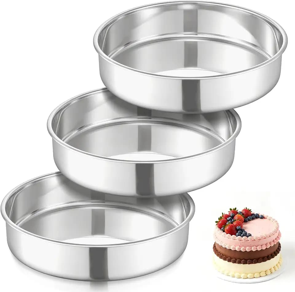 E-far 9 Inch Round Cake Pan Set of 3, Stainless Steel Cake Baking Tins