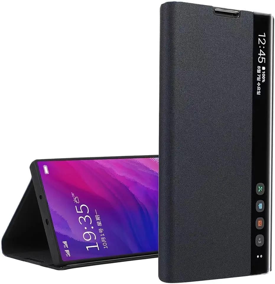 for Samsung Galaxy S26 Ultra Case View Clear Smart Window, with Kickstand for Samsung S26 Ultra Case Luxury Flip Slim Mirror Hard PC Leather View Clear Smart Window Cover (Black)