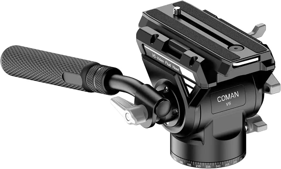 COMAN V5 Fluid Head, Panoramic Tripod Head with Quick Release Plate for DJI RS Manfrotto, Video Fluid Head for Tirpod Monopod DSLR Camera, Max Load 22lb/10kg