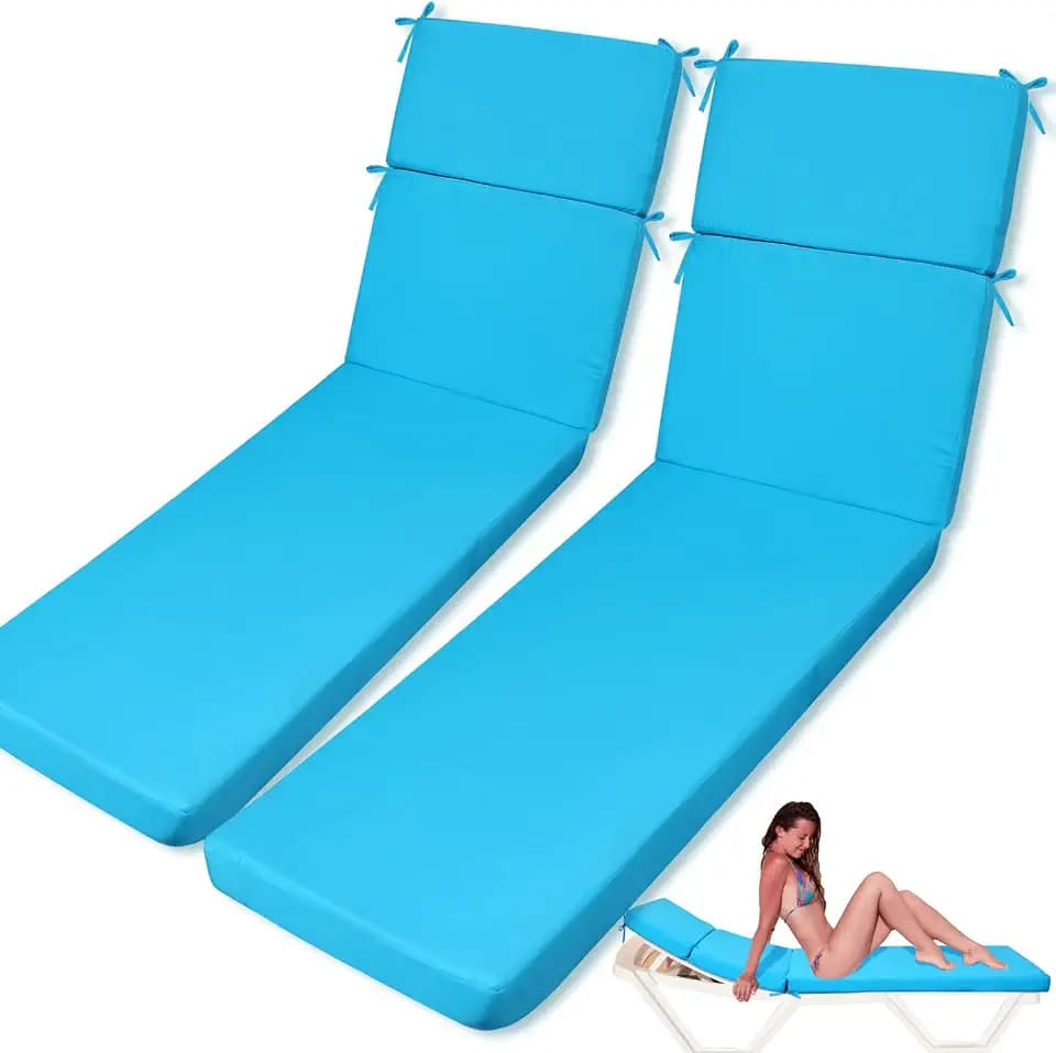 SmoothNovelty 2 Pcs Indoor Outdoor Chaise Lounge Cushions Sponge Bench Outdoor Furniture Chaise Cushions Patio Chair Furniture Replacement (Peacock Blue)