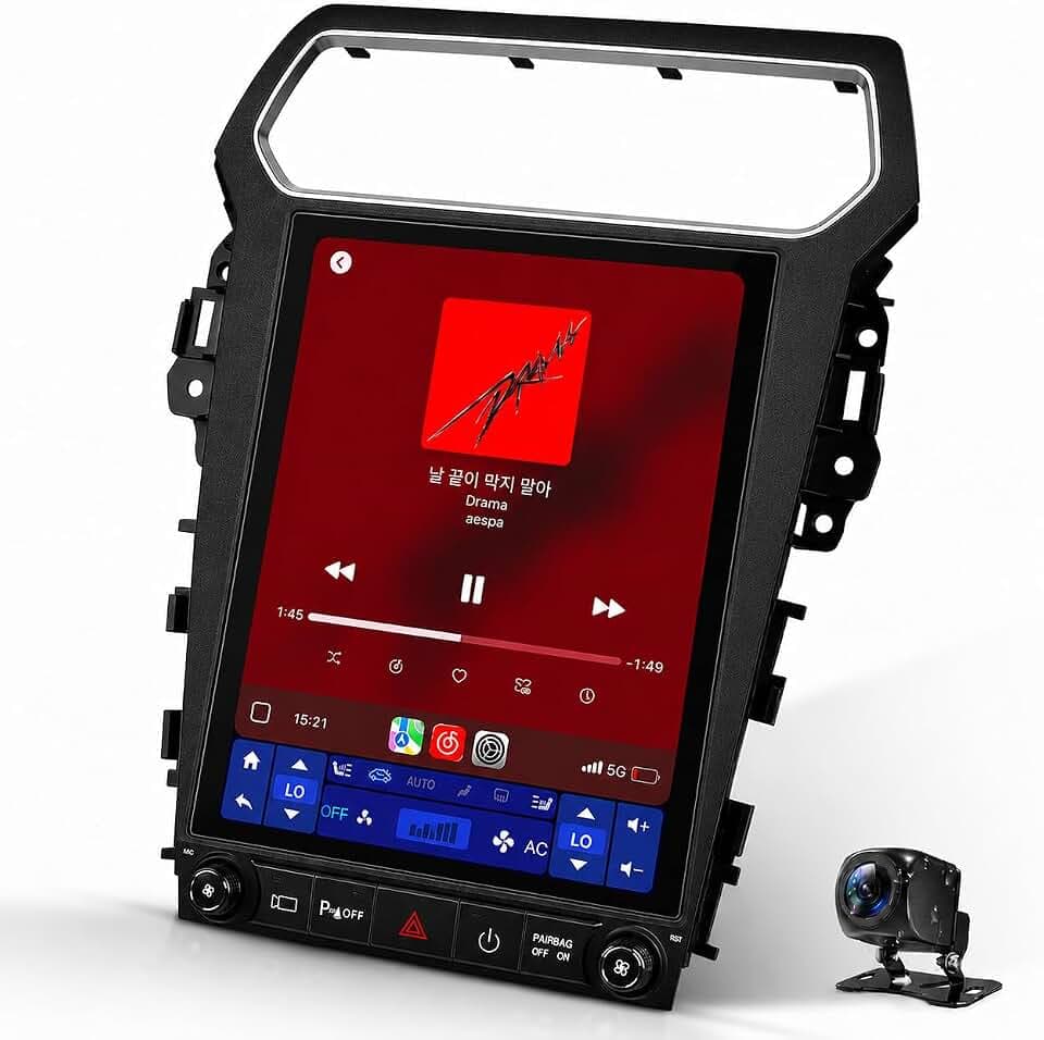 12.1 Inch Car Radio for Ford Explorer 2011-2019, 8 Core Head Unit, 4+64GB Touch Screen Stereo Upgrade with CarPlay/Android Auto,Fm/Am, GPS,Backup Camera (12.1''QLED)