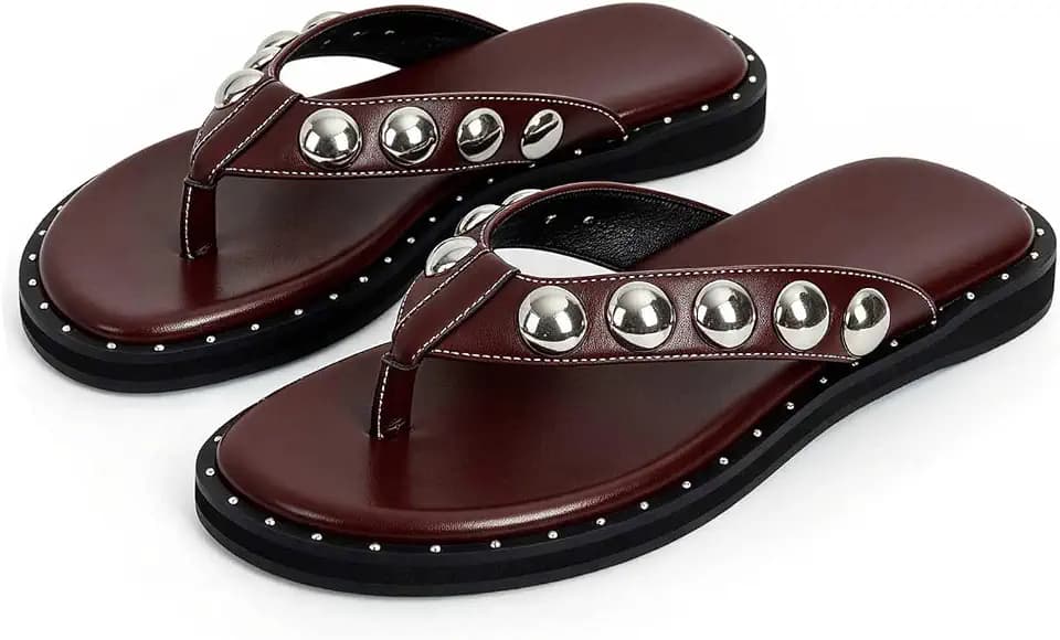 ZJGZF Studded Thong Sandals Womens Flip Flop Slides Round Toe Summer sandal Slip On Comfortable Slipper Shoes Black Shoes