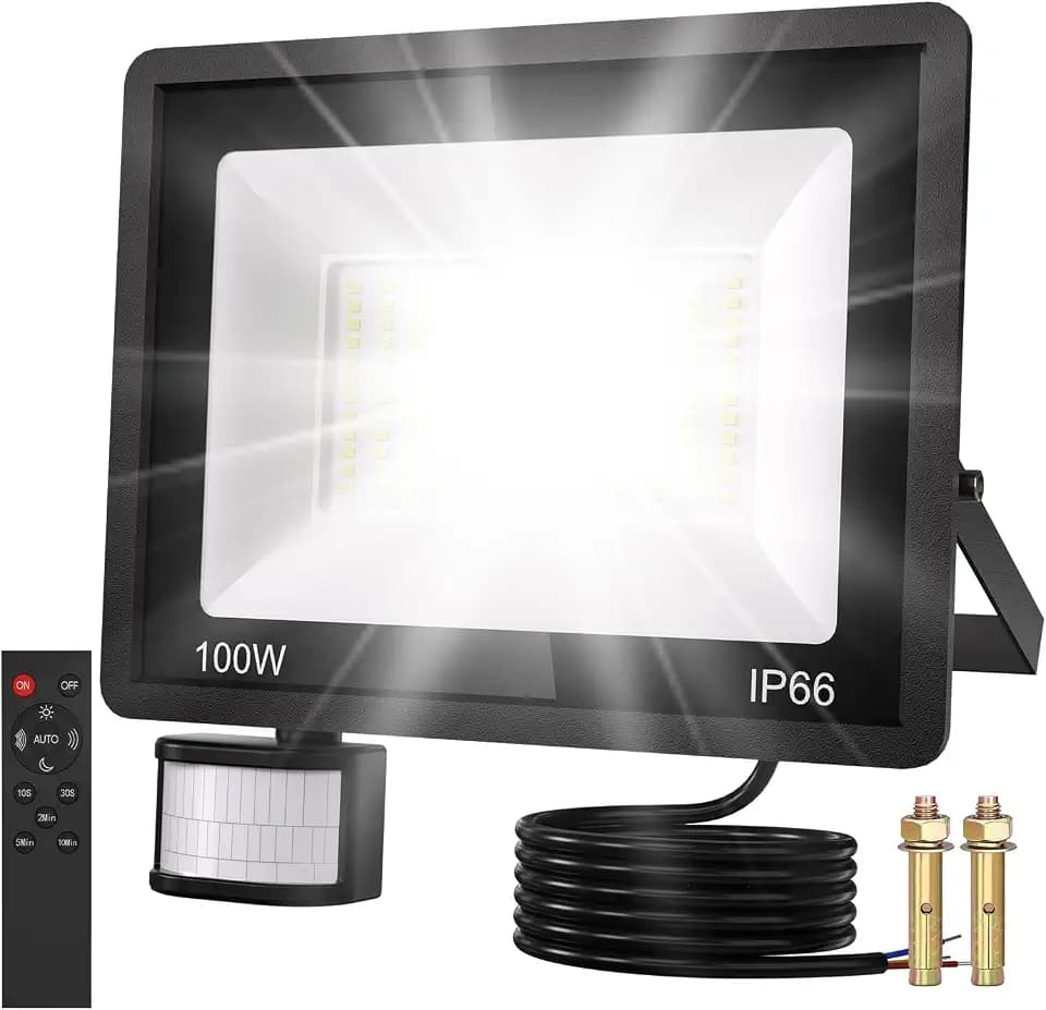 Aussenlampe Mit Bewegungsmelder 100W LED Strahler Mit Bewegungsmelder Außen Licht Fernbedienung 6500k Kaltweiß Ip66 Wasserdicht,Timer,Superhell Aluminium Lampe Wandstrahler Für Hof, Garage,Garten