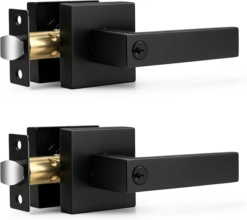 Probrico Entry Door Levers Matte Black with Different Keys, Heavy Duty Hardware for Exterior Front and Back Door,Lockable, Keyed Entrance Lock,Universal Handling,Transitional Style, 2 Pack
