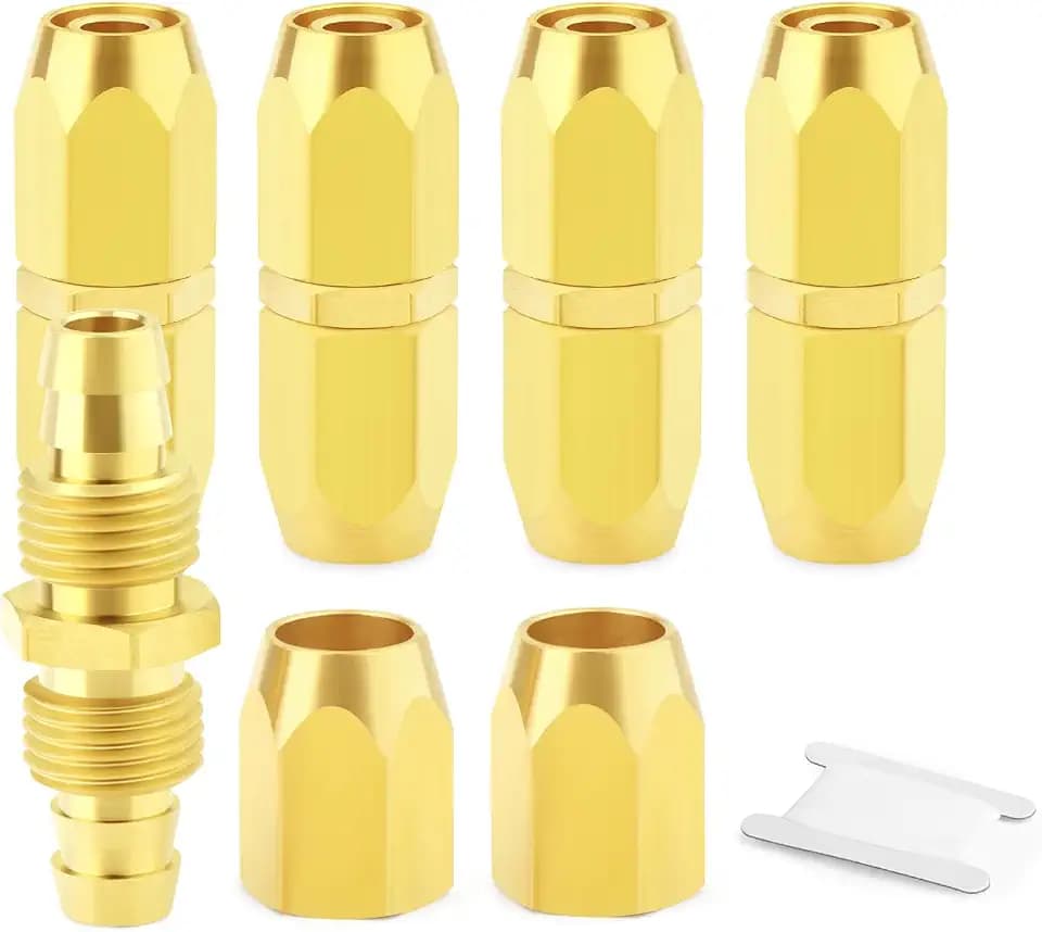 5PCS Brass Pneumatic Replacement Fitting, 3/8"Barb, Reusable Hose End Repair Fitting, Suitable for 3/8" ID Polyurethane Hose