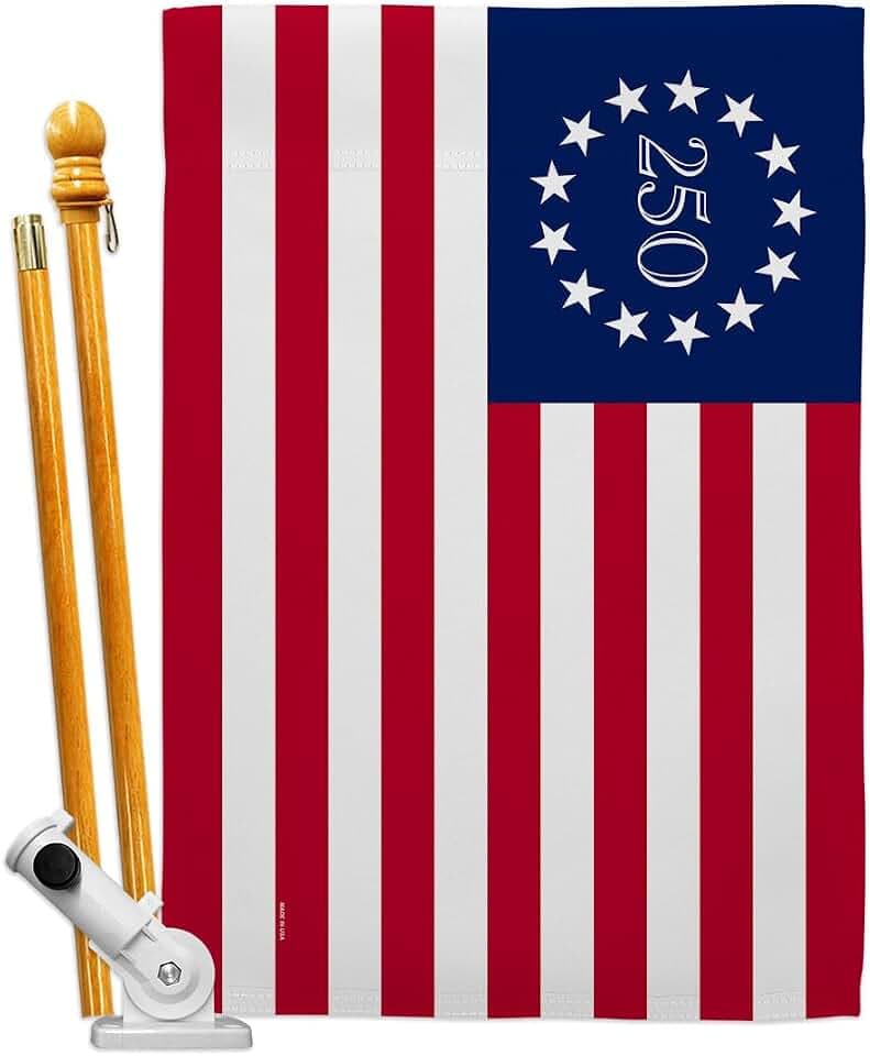 America 250 Flag Betsy Ross July 4th Banner Pole Kit Flags For Outside House Decoration Gift Canvas Wall Decor Independence Day Tapestry USA 250th Anniversary Merchandise