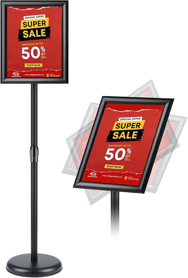 Infoständer Höhenverstellbarr DIN A3 420x297mm, Informationsständer für Innen und Außen, 360° Drehbar, Wetterfest, Ideal für Werbung Präsentationen und Restaurants (Schwarz, A3)