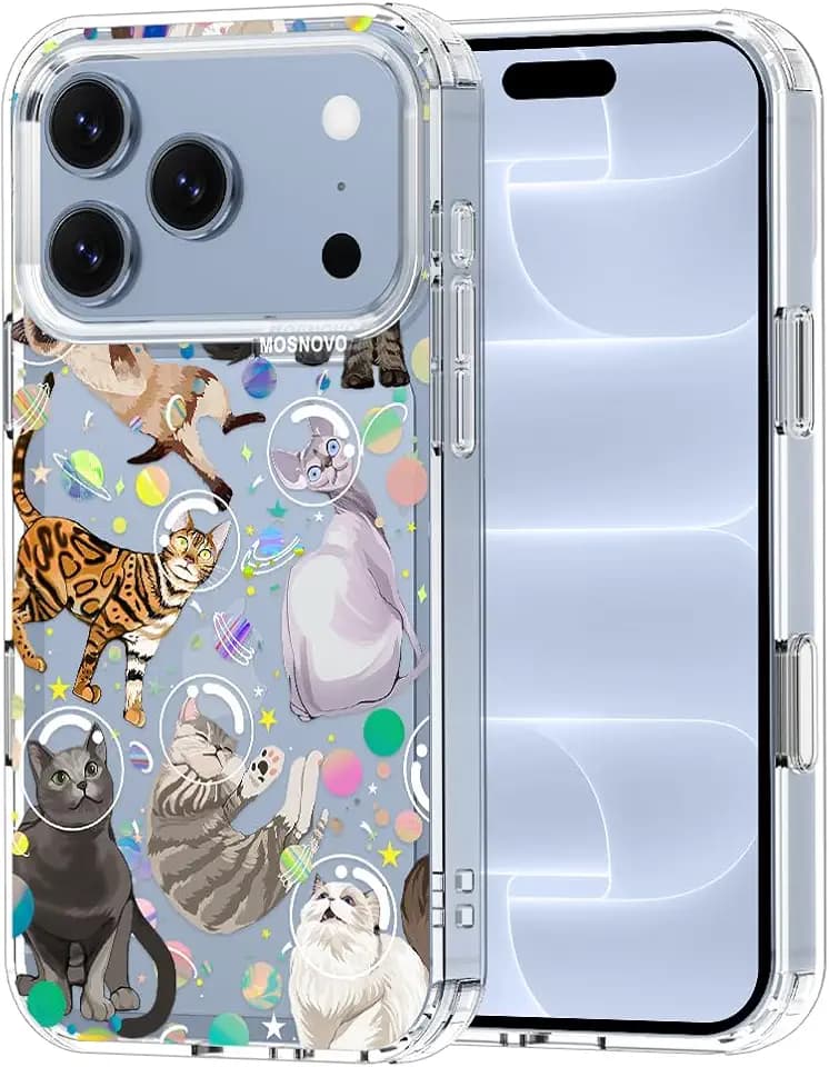 MOSNOVO for iPhone 18 Pro Case, Space Cat, Clear