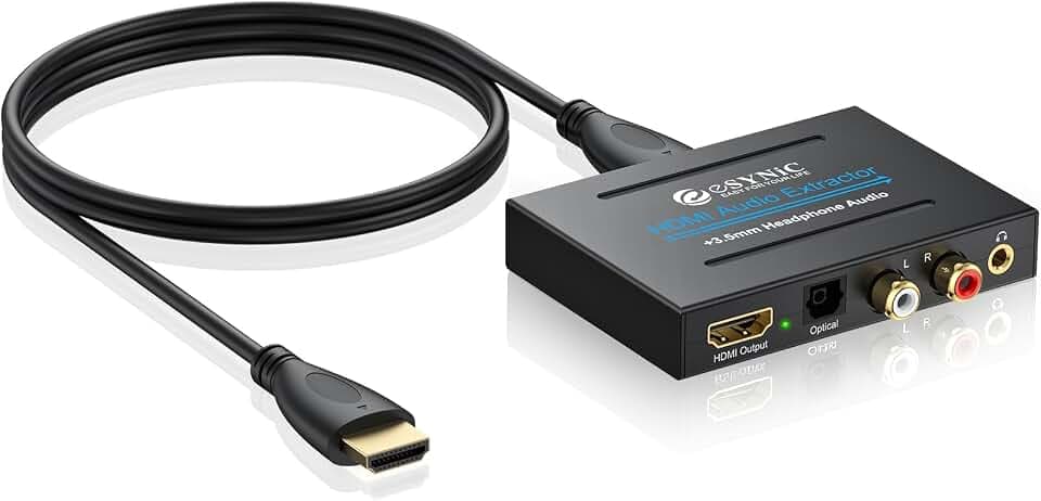 eSynic Professioneller HDMI-Audio-Extraktor, 4K-HDMI-Optischer Adapter, Audio-Splitter mit SPDIF, L/R und 3,5 mm Ausgang für PCM2.0, Dolby, DTS5.1
