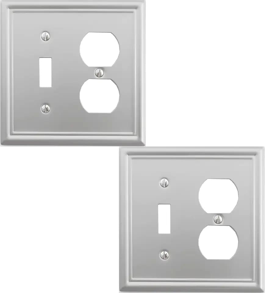 OKAWYC Toggle/Duplex Light Switch Cover Luca Metal Wall Plate, 2-Pack Brushed Nickel 2 Gang, Light Switch Cover Outlet Cover Decorative Wallplate, Durable