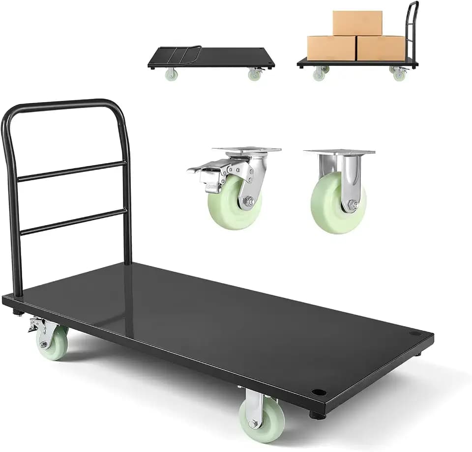 VEVOR Plattformwagen Klappbar 907 kg, Transportwagen mit Schwenkrädern & Griff, Lagerwagen, für Gepäcktransporte, 1220x610x815 mm Rollwagen, Industriewagen für Lager, Werkstatt, Fabrik