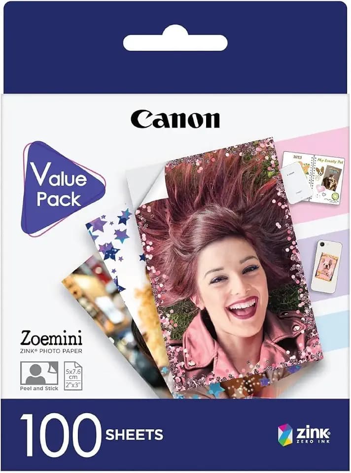 Canon Zink™ Fotopapier – Selbstklebendes 5 x 7,6 cm (2x3") Fotopapier (100 Blatt) – Drucken Sie Handy-Fotos für personalisierte Aufkleber