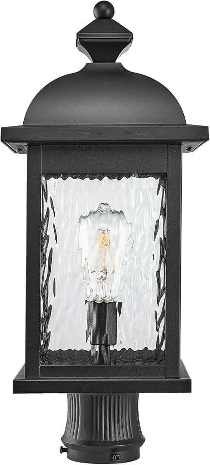 Outdoor Post Lights 21 Inch Height Large Size Lamp Post Outdoor Lighting Black Porch Lights Outdoor Pillar Lantern with Water Ripple Glass for Garden Backyard Walkway and Pathway