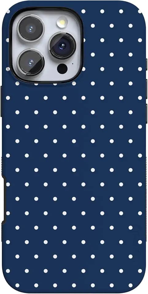 Casely iPhone 16 Pro Max Case | On the Dot | Navy Polka Dot | Bold Protective Design | Compatible with MagSafe