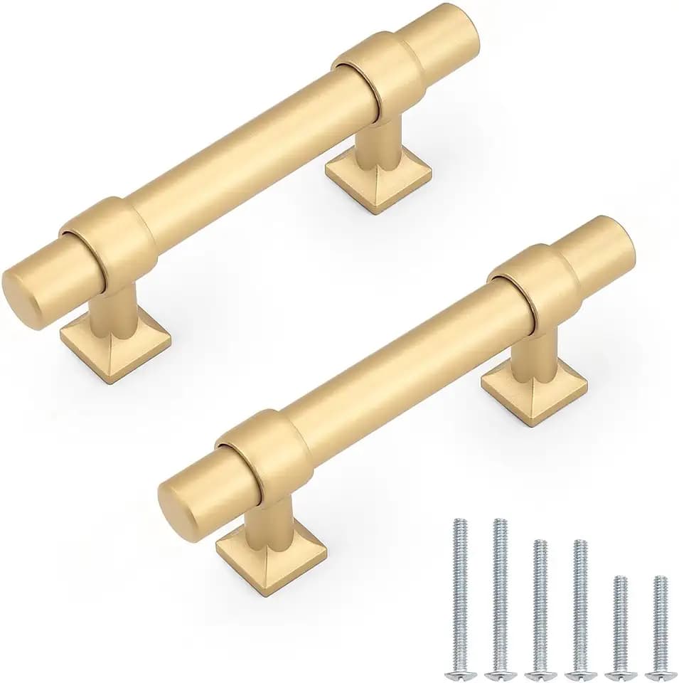 Champagne Gold Cabinet Pulls 2.5 Inch Hole Centers T Bar 10 Pack