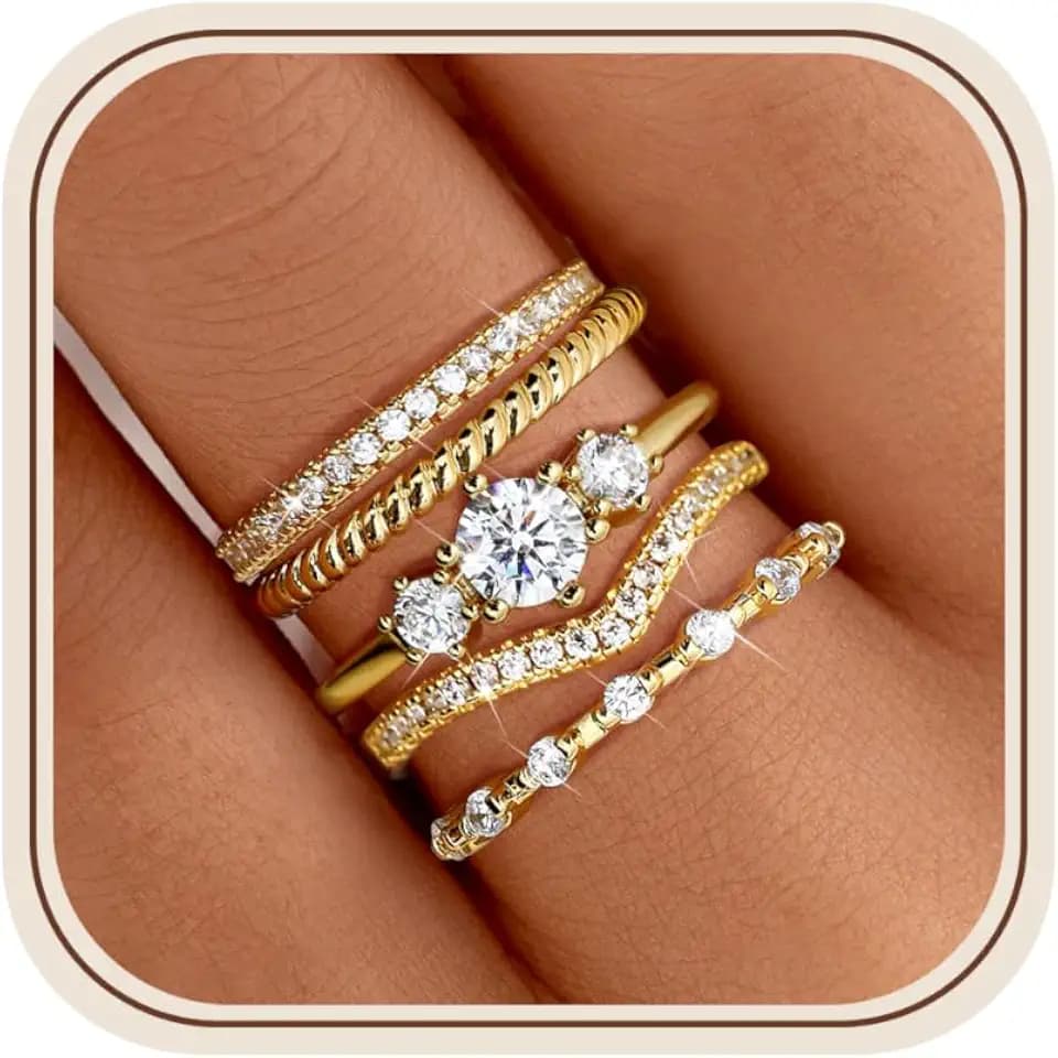 Florideco 14K Gold Plated Stackable Rings for Women Non Tarnish Size 5-10