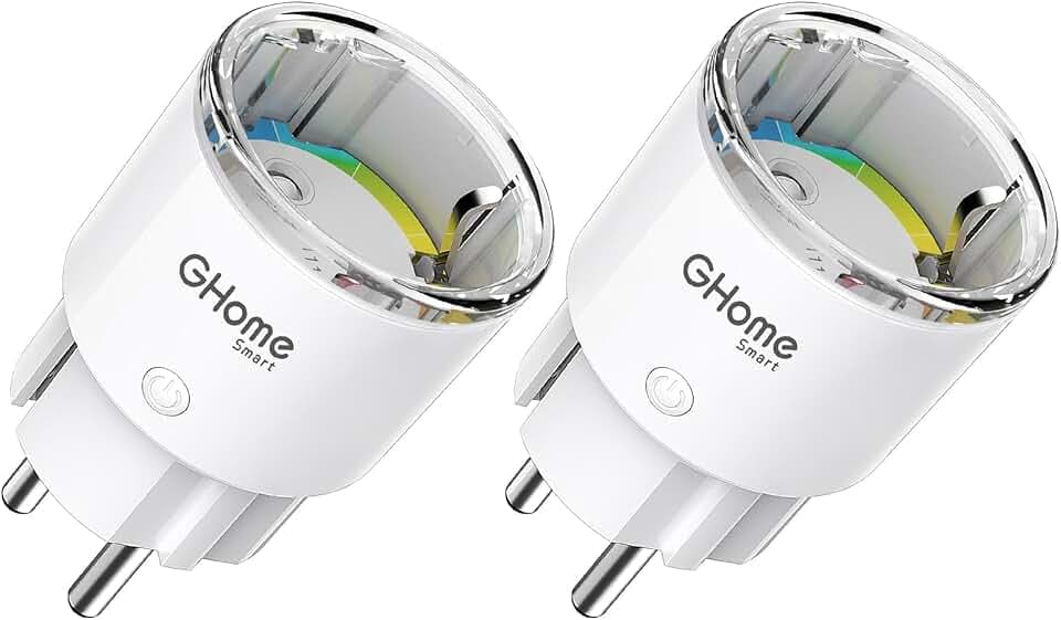 GHome Smart Steckdose mit Strommessung, Mini Wlan Steckdose kompatibel mit Alexa/Google Home, App Fernbedienung, Sprachsteuerung,Zeitplan, 10A,Nur 2,4GHz, TÜV-Zertifiziert (2 Packs)