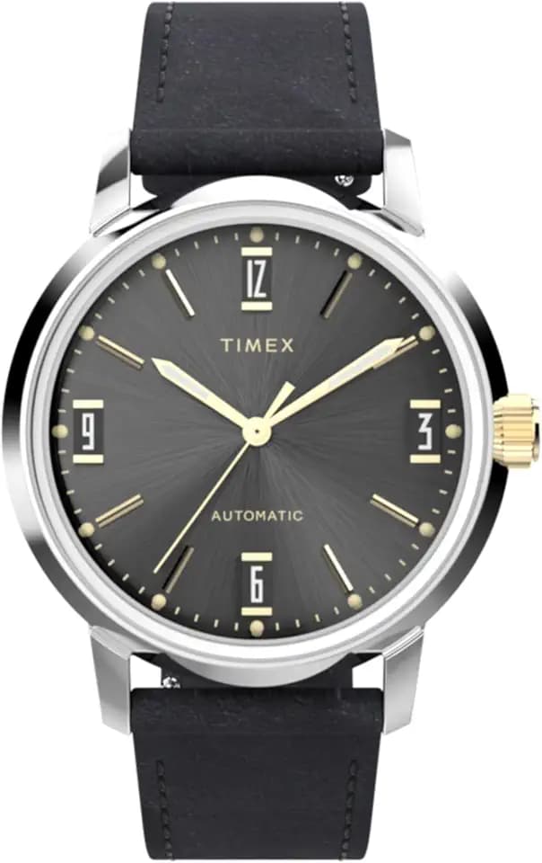 Timex Orologio da Uomo automatico Marlin da 40 mm, cinturino a sgancio rapido in Due pezzi in Pelle nera, quadrante Nero, cassa in Acciaio INOX TW2W33900