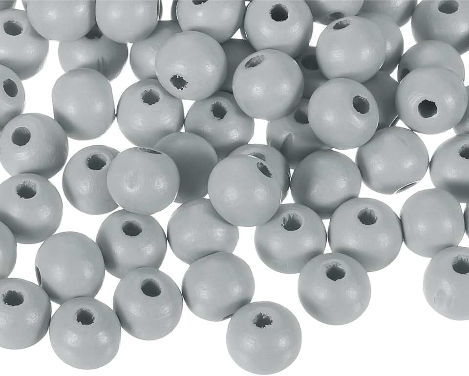 QUARKZMAN 100 Stück 12mm farbige Holzperlen, große runde bunte Holzspacer Perlen für DIY Basteln, Schmuckherstellung Armbänder (Grau)