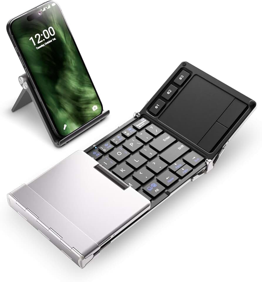 iClever BK08 Foldable Keyboard with Touchpad for Phone and Tablet, Silver