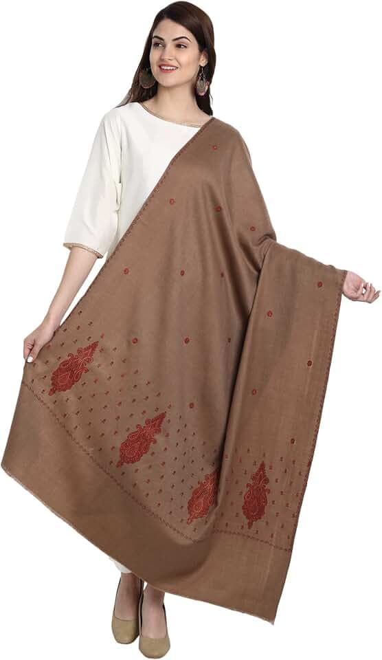 Zamour Kashmiri Indian Sozni Embroidery Paper Mache Style Pashmina Wool Shawl Scarf for Women