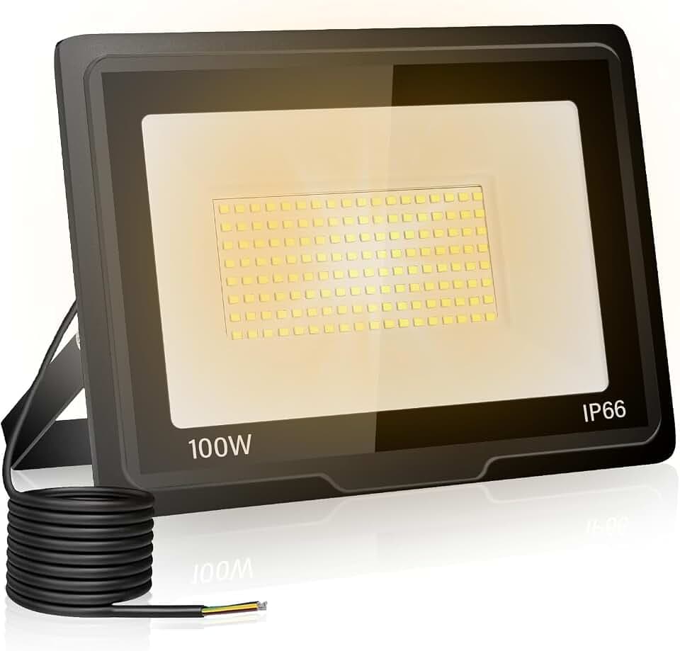 100W LED Strahler Außen, 3000K Warmweiß 10000LM IP66 Flutlicht