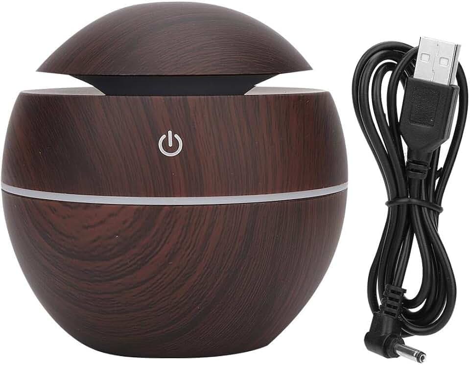 Aromadiffusor Luftbefeuchter, USB wiederaufladbarer Aromadiffusor Luftbefeuchter Luftreiniger Runde Kugelform Umgebungsumgebung Aromatherapie-Therapie(Dunkles Holzkorn) Hautpflegeprodukte