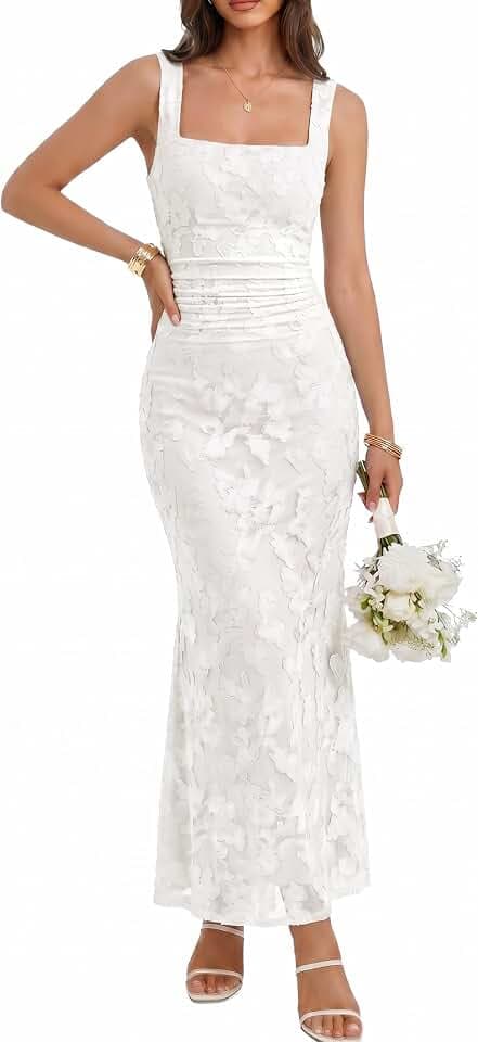 BORIFLORS Women's Bodycon Square Neck Floral Wedding Guest Maxi Dress