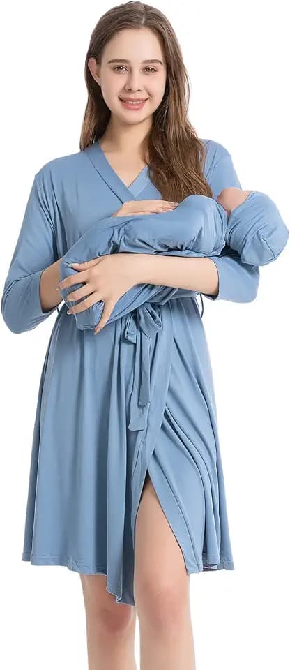 Galabloomer Maternity Robe and Receiving Blanket, Matching Mommy Labor Robe