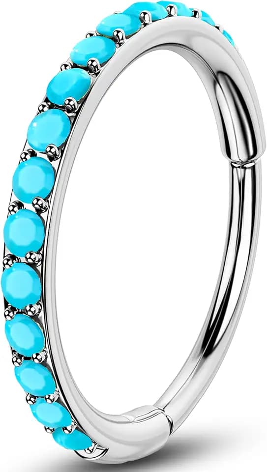 OUFER Turquoise Nose Rings Hoop for Women Men, 316L Surgical Steel Nose Piercing Jewelry, Hinged Segment Septum Lip Rings Cartilage Conch Rook Helix Tragus Daith Earrings