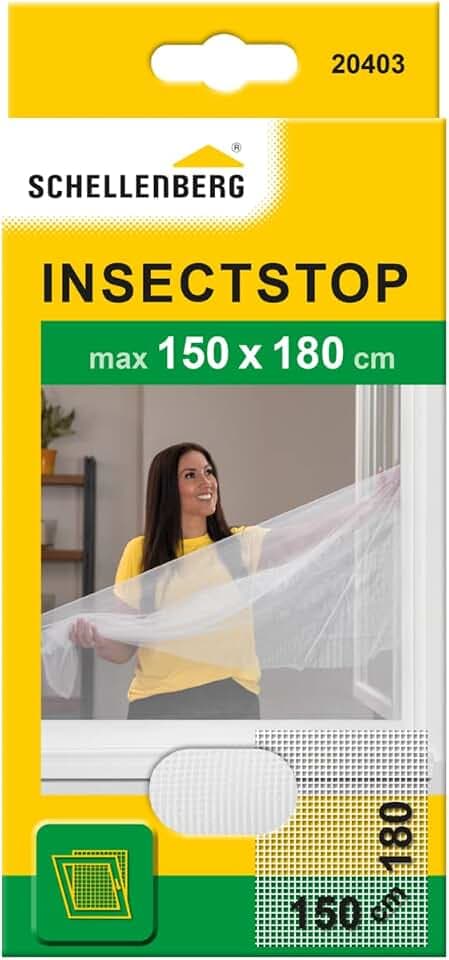 Schellenberg 20403 Fliegengitter für Fenster, Insektenschutz ohne Bohren, zuverlässiger Schutz gegen Mücken, Fliegen, Insekten & Ungeziefer, inkl. Befestigungsband, 150 x 180 cm, weiß