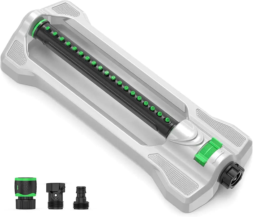 Heavy Duty Oscillating Sprinkler for Yard, Metal Base, 19 Nozzles