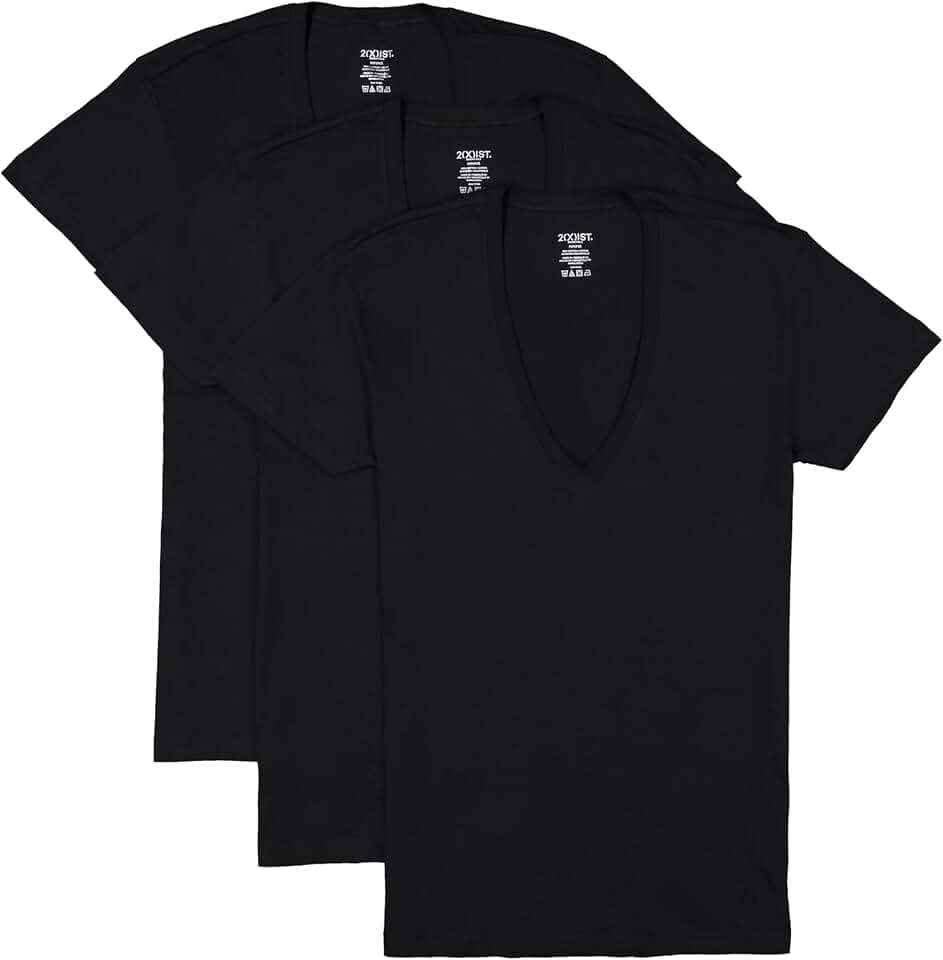 2(X) IST Men's Essential Cotton Slim Fit Deep V-Neck T-Shirt 3-Pack