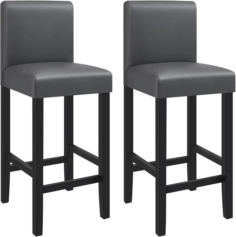 WOLTU Barhocker 2er Set, mit Lehne, Massivholz+Kunstleder, Grau
