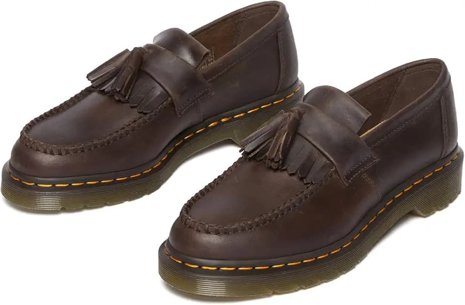 Dr. Martens Unisex Adrian Loafer Shoes – Leather Upper – Kiltie Fringe Detail – Cushioned Footbed & Sole Dark Brown UK 6 (US Men's 7, US Women's 8) Medium