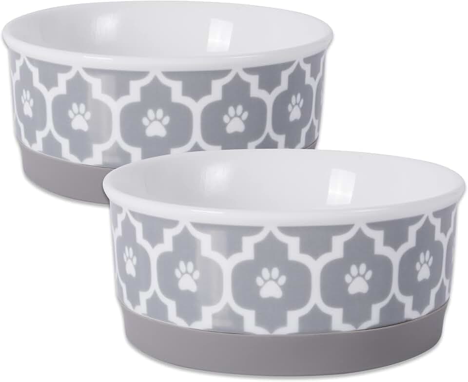 Bone Dry Lattice Collection Pet Bowl & Canister, Small Set, 4.25x2", Gray, 2 Count