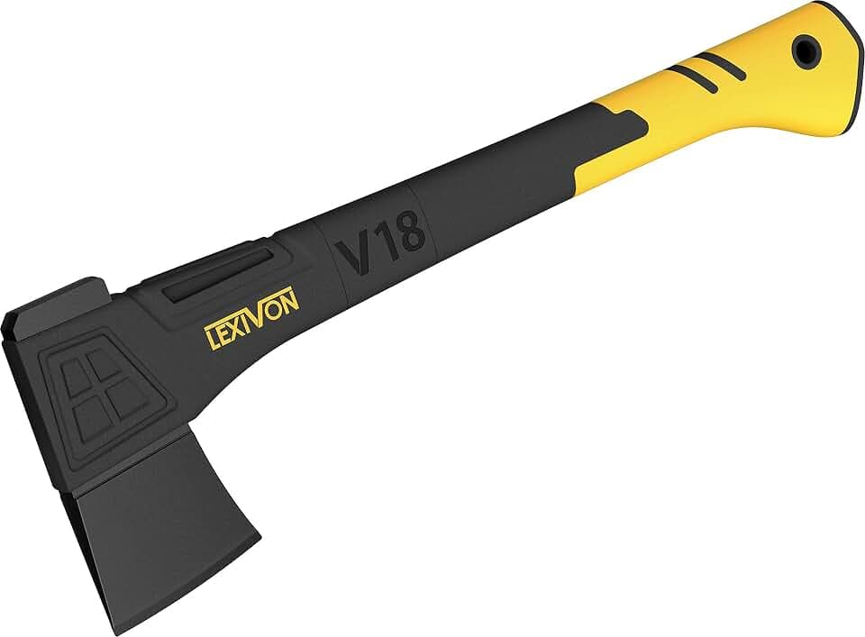 LEXIVON Axt 46cm aus Stahl der Grade A, mit verstärktem Griff eingespritztem Fiberglas, stoßdämpfendem, rutschfestem, die Griff umschlossen und überformt, inklusive Klingen Schutz