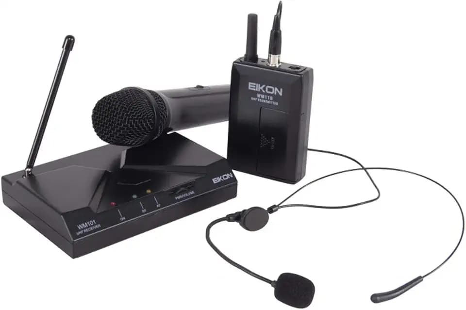 PROEL EIKON WM101KITV2 UHF Wireless-Mikrofon, Bügel-Funkmikrofon + Handfläche mit fester Frequenz, schwarz (WM101KITV2)