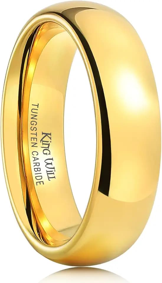 King Will Men's Women's Tungsten Carbide Ring 24k Gold Plated Rose Gold Plated Domed Polished Finish Wedding Band