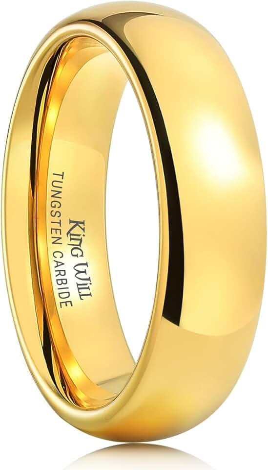 King Will Men's Women's Tungsten Carbide Ring 24k Gold Plated Rose Gold Plated Domed Polished Finish Wedding Band