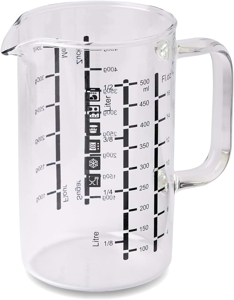 wenco Glas-Messbecher 500 ml - Messkanne mit Zwei Skalen und verschiedenen Maßeinheiten, transparent, hitzebeständig, ideal für präzises Abmessen von Flüssigkeiten und Zutaten, spülmaschinengeeignet