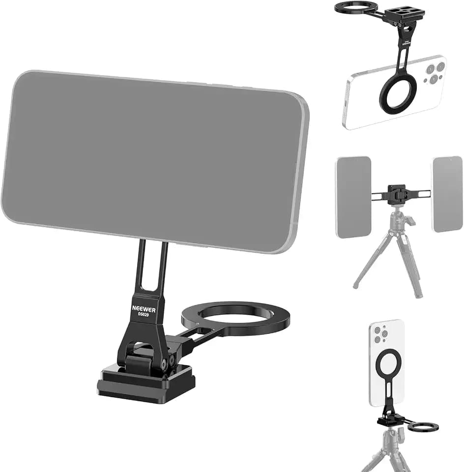 NEEWER Handyhalterung, Dual Magnetic Handy Halterung Stativ mit Arca Basis, leichter tragbarer Kamera Smartphone Stand aus Metall kompatibel mit MagSafe iPhone Samsung Android für Videoaufnahmen DS029