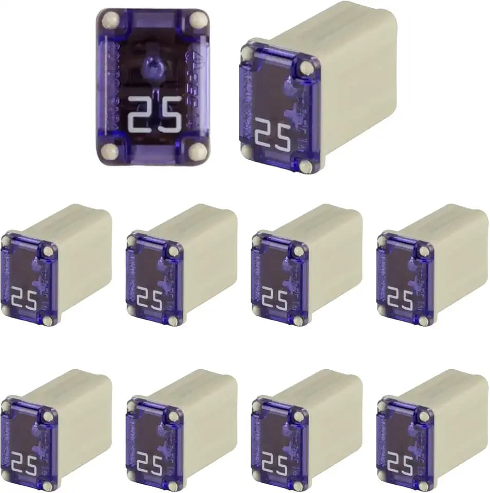 Beypovk 10 PCS 25 Amp Micro Cartridge Fuses, Automotive 608830 32V FMM MCASE Square Slow Blow Female Fuse, Low Profile Mini Box Shaped Fuse Kit for Cars, Trucks and SUVs